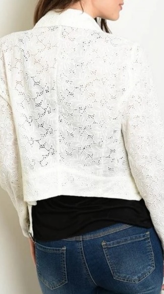 Off White Floral Lace Moto Jacket - Picture 2 of 2